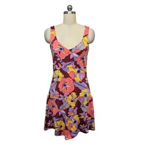 Title Nine Floral Print V Neck Criss Cross Back Mini Dress Women Size Small